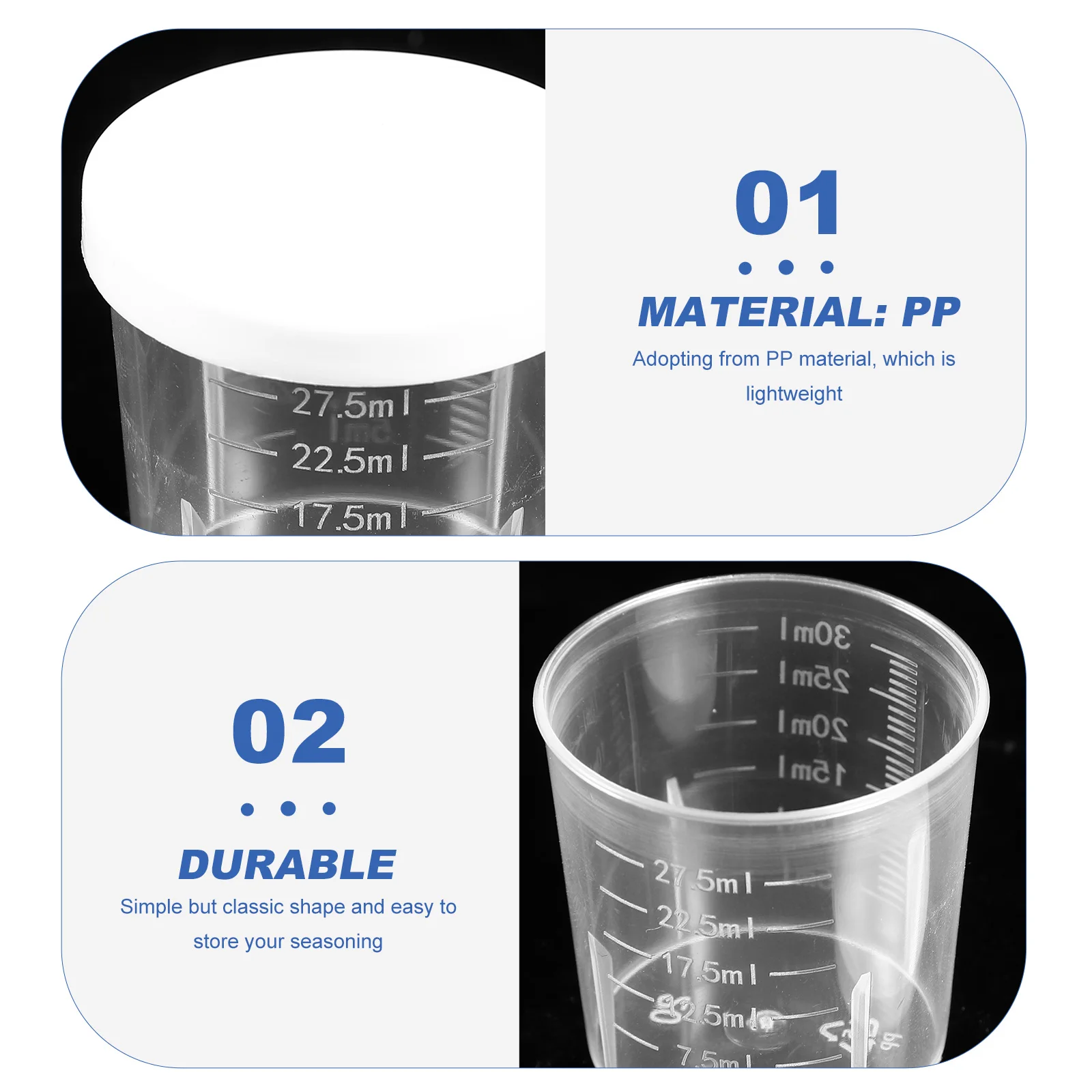 

50pcs 30ml Plastic Measuring Cups Lightweight PP Sauce Boxes for Outdoor Kitchen Travel Small Seasoning Containers Clear