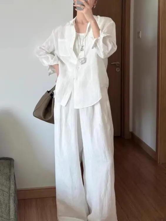 

Свободный повседневный льняной комплект с защитой от солнца irt Long Sve, женские летние 2022, новые универсальные прямые длинные брюки