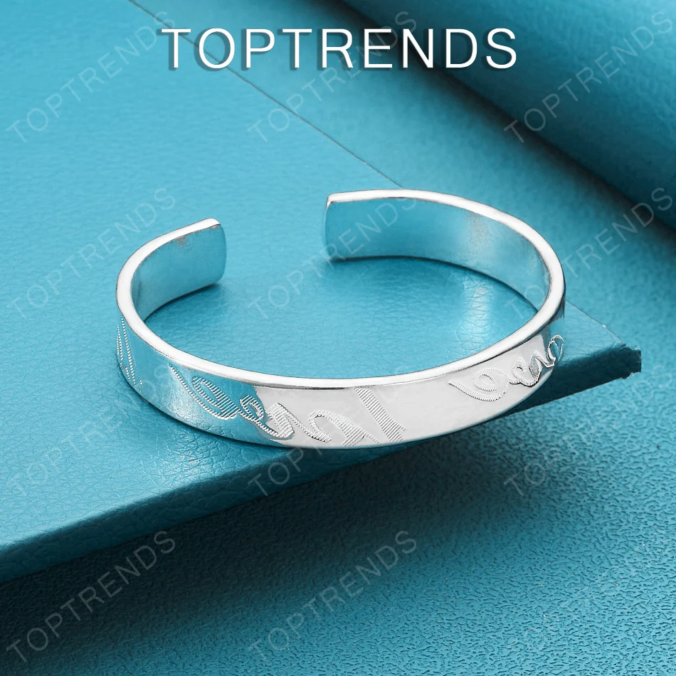 Korean Style 925 Sterling Silver Engraved Pattern Round Open Bangle For Women Fine Nice Jewelry Accessories Birthday Party Gift