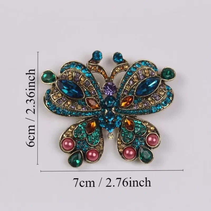 Vintage Colored Diamond Butterfly Brooch Luxury Full Diamond Enamel Pin Workplace Commuting Suit Coat Temperament Accessories