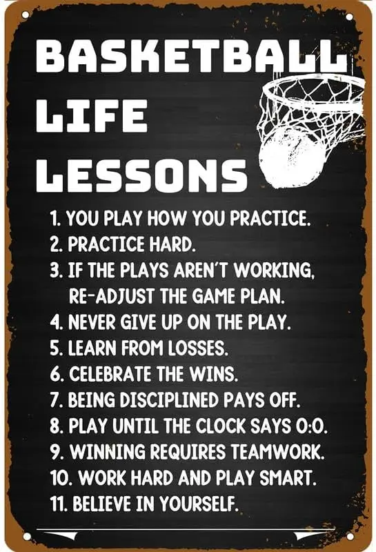 Retro Wall Decor Sign Basketball Life Lessons Metal Tin Signs Basketball Retro Home Kitchen Bar Cafe Club Cave Aluminum Metal Si