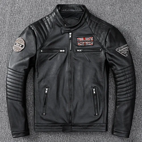 Chaqueta de cuero para hombre, ropa de otoño para hombre, chaquetas bonitas para motocicleta, abrigos cortos de dos colores, Kurtka Męska Skórzana Slim