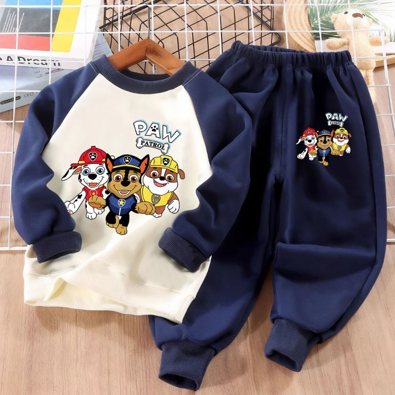 PAW Patrol Print Kids Sport Clothes Sets Spring Fall Boys Spliced Sweatshirt 2-piece Suit Kids O Neck Hoodies Trousers 2pcs Sets