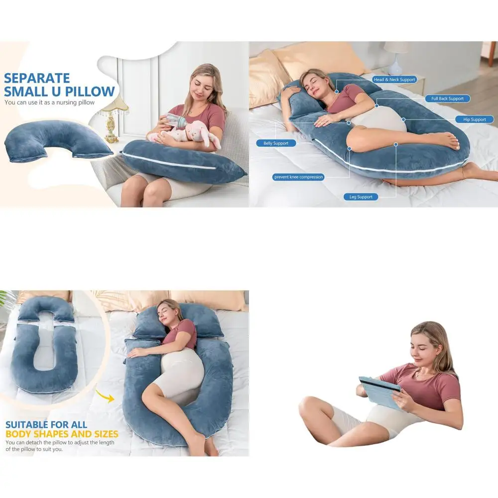 

Blue Ergonomic Pregnancy and Nursing Pillow for Comfortable Sleep and Support