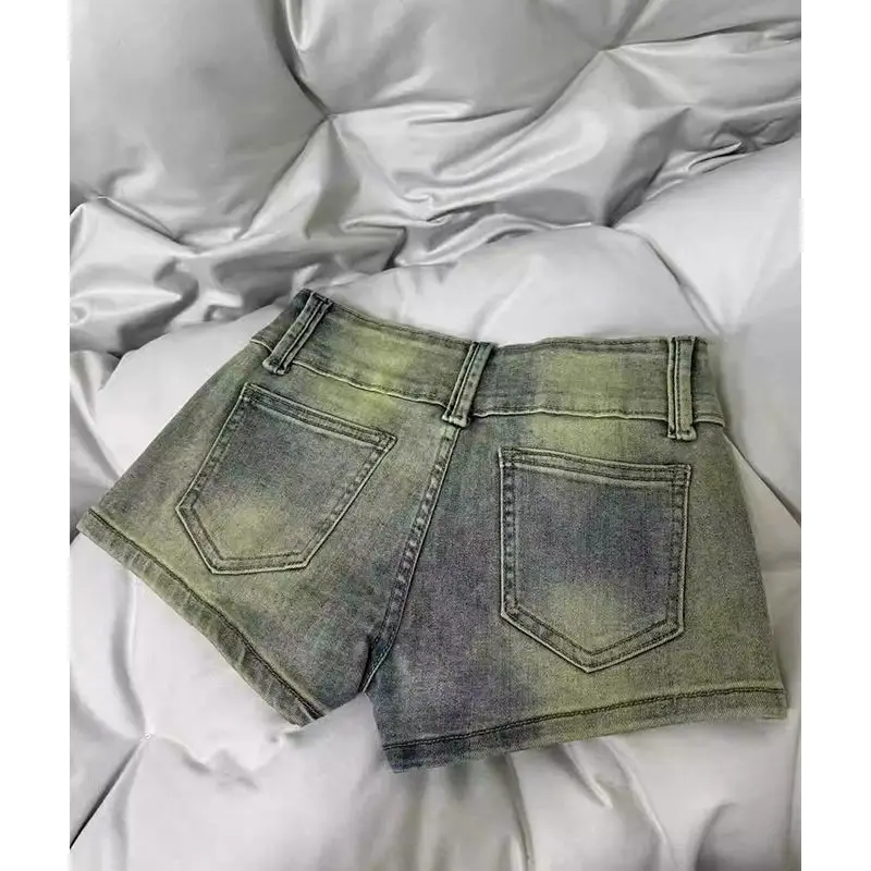 Y2k 리벳 데님 반바지 여성 여름 섹시 스키니 탄성 엉덩이 스트레이트 A-Word 청바지 핫 바지