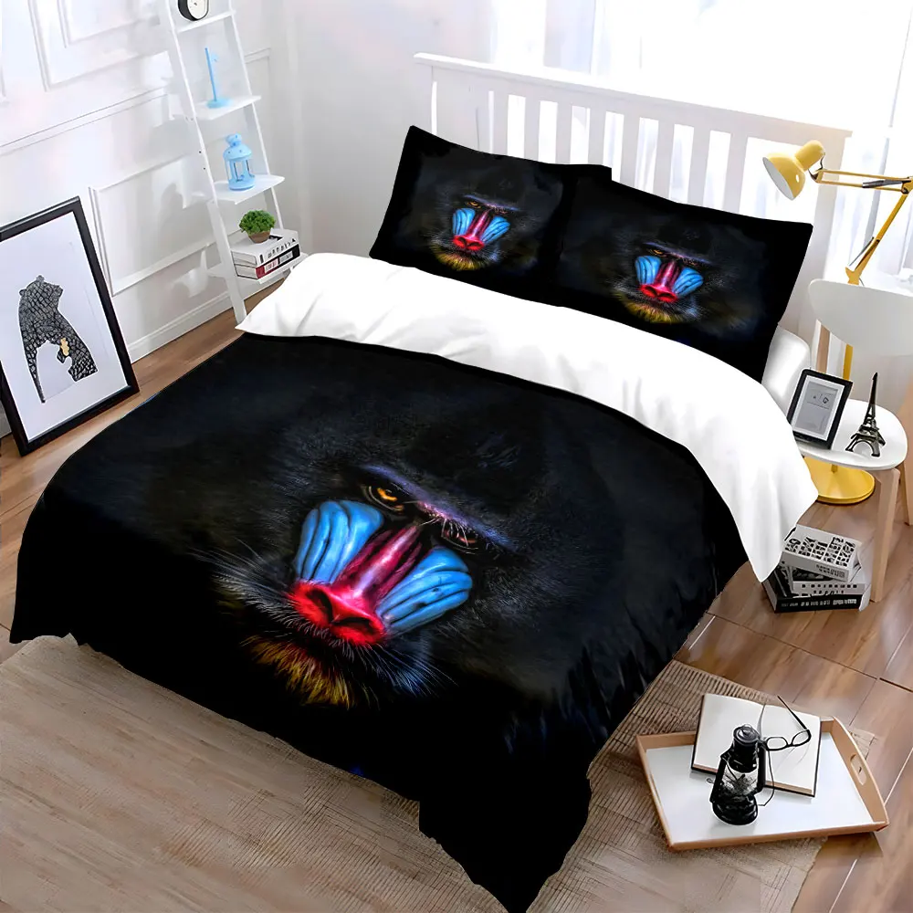 Colorful mandrill in dark background Duvet Cover Set with 3D Printing Design Soft Polyester Bedding Set All-Season Comfort