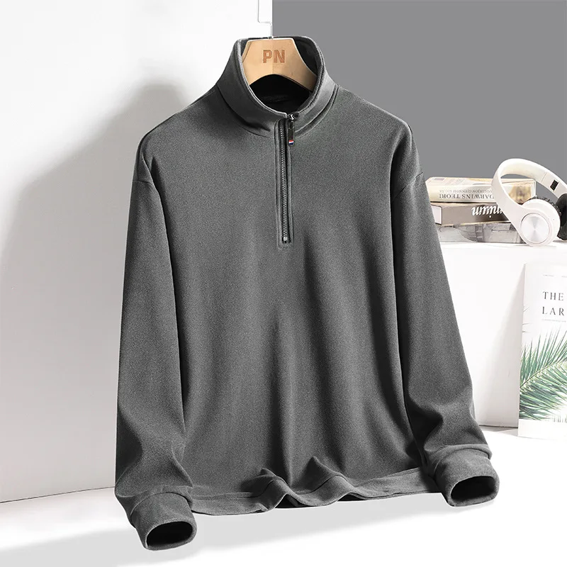 Half-High Neck Dralon Zipper Sweatshirt Spring/Autumn New Men's Double-Sided Fleece Long-Sleeve T-Shirt Fleece Base Layer