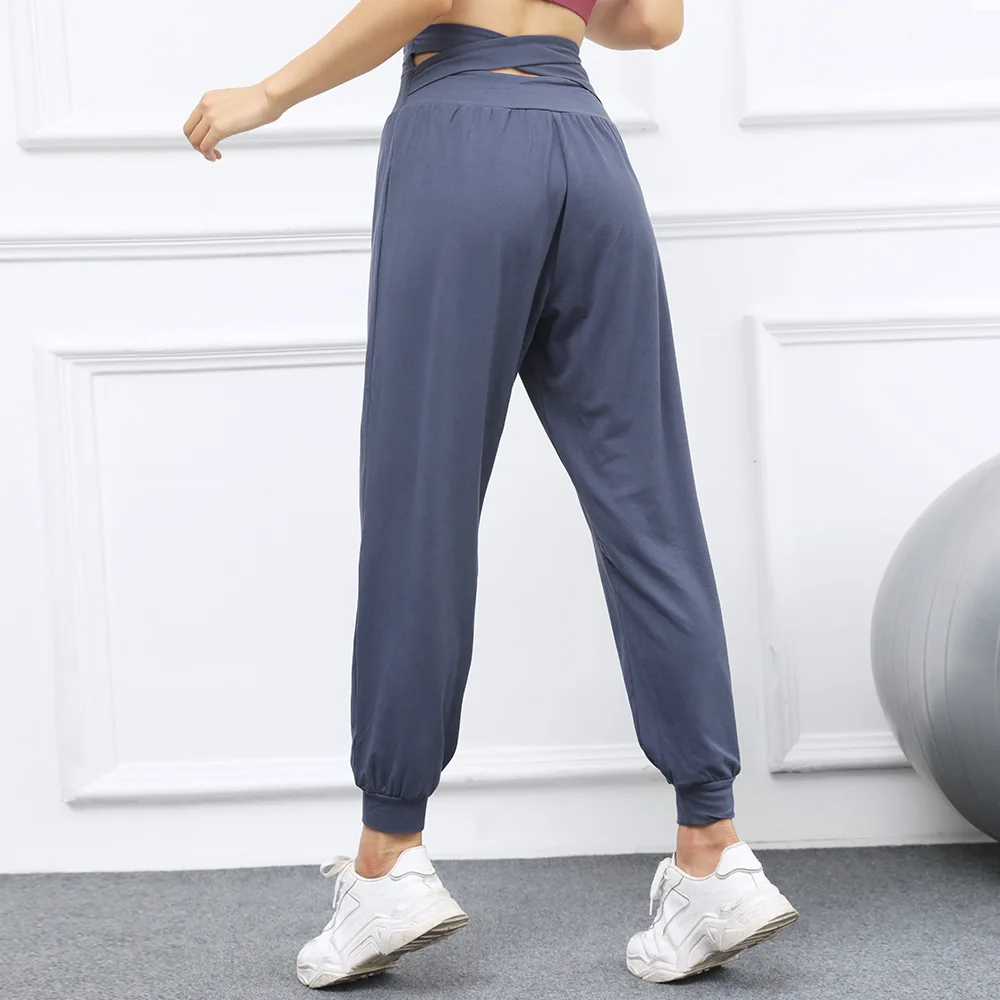 Relaxed Fit Yoga Pants Women Softness Joggers High Waist Back Cross Running Pants Woman Loose Gym Pants