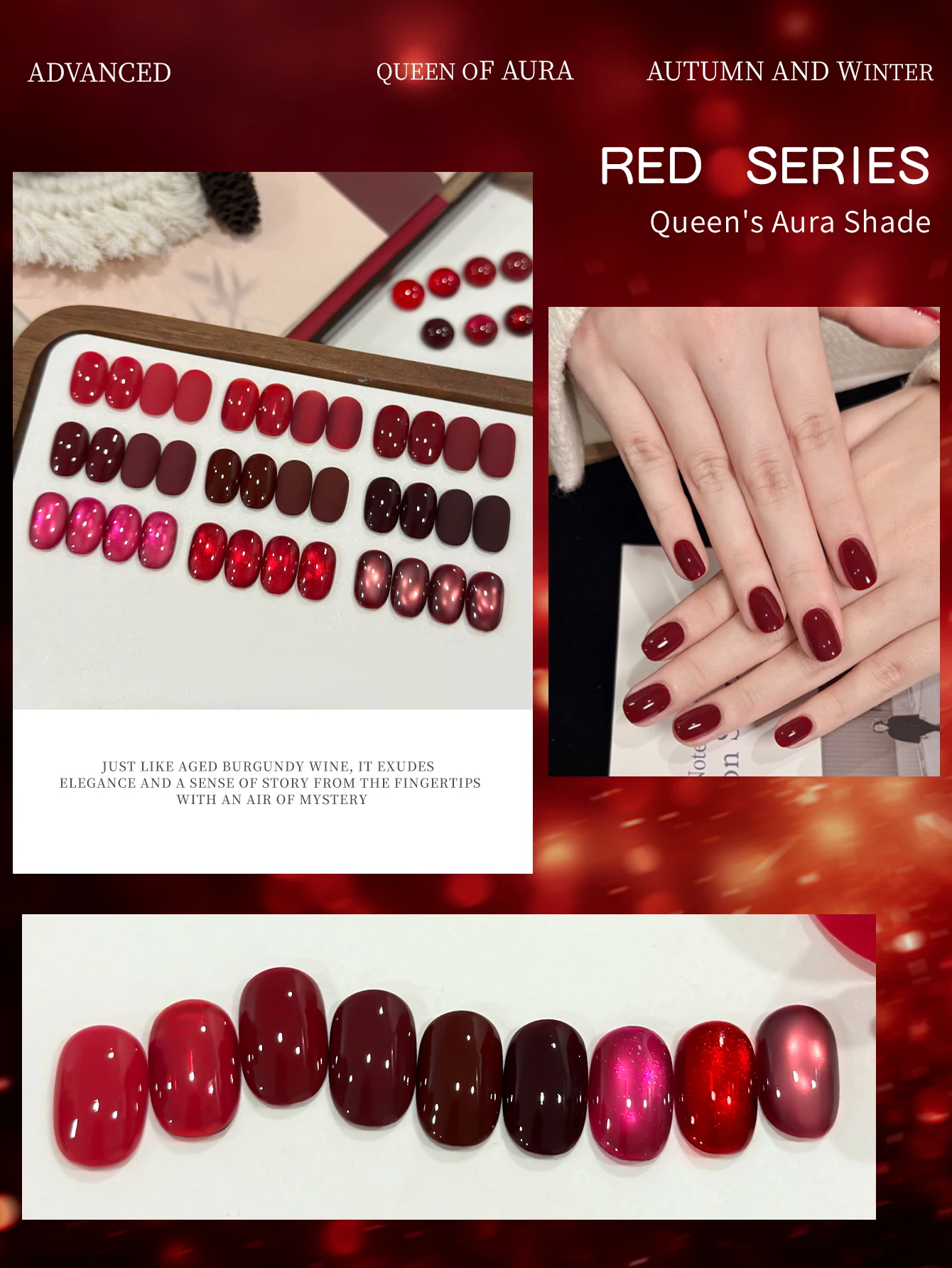 XEIJAYI 1/9 Stück 15ml Hochglanz Rote Serie Katzenauge Gel-Nagellack-Set in Verschiedenen Farben Abziehbarer UV/LED-Lack – Detail 6