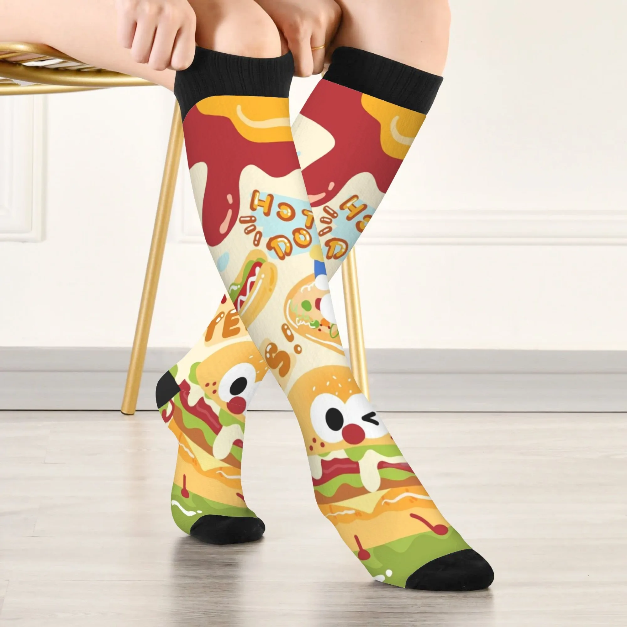 

Мужские носки до середины икры с принтом гамбургера и хот-догов, забавные носки с пищевым узором для вечеринки, подарок, новинка, спортивные носки