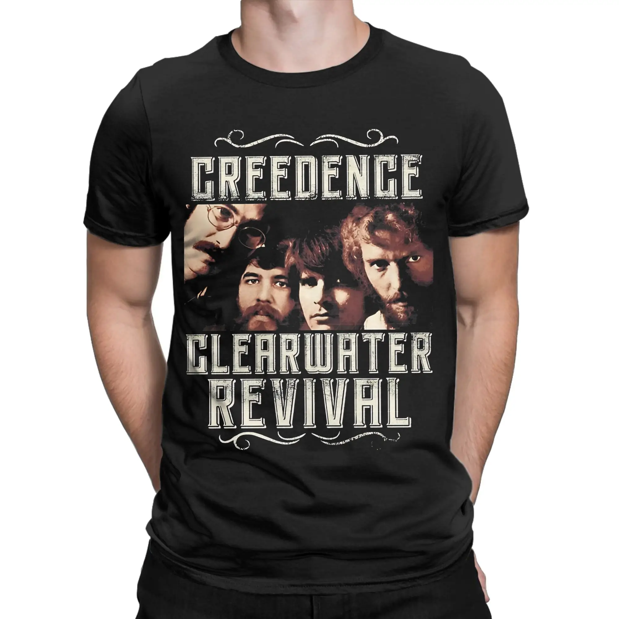 Camiseta Music Creedence Clearwater Revival para Homens e Mulheres, 100% Algodão, Camisetas de Lazer, Gola Redonda, Manga Curta, Tamanhos Grandes