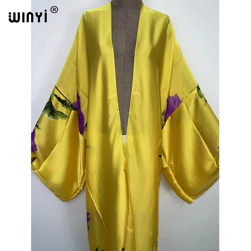 WINYI 2022 Summer Women Cardigan Stitch Cocktail Sexcy Boho Maxi African Holiday Batwing Sleeve Silk feeling Robe kimono kaftan