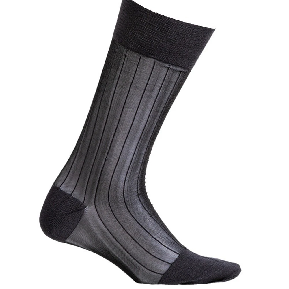 

Comfortable Mens Striped Socks Fashion Perspective Stretch Stockings Breathable Business Formal Dress Socks One Size