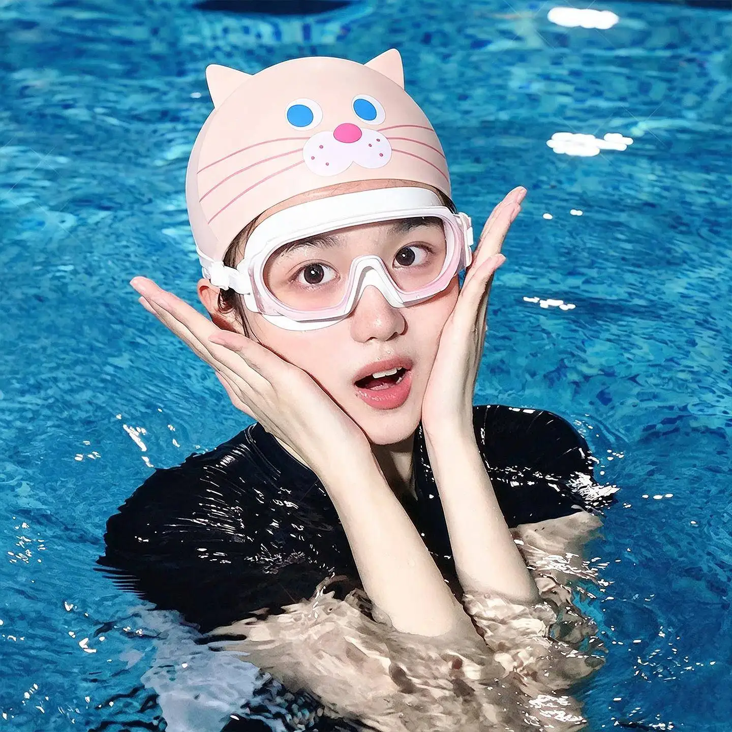 Adorable  Silicone Swimming Cap Women High Elasticity Waterproof Long Hair Large Size Adult Swimming Cap Swimming Equipment