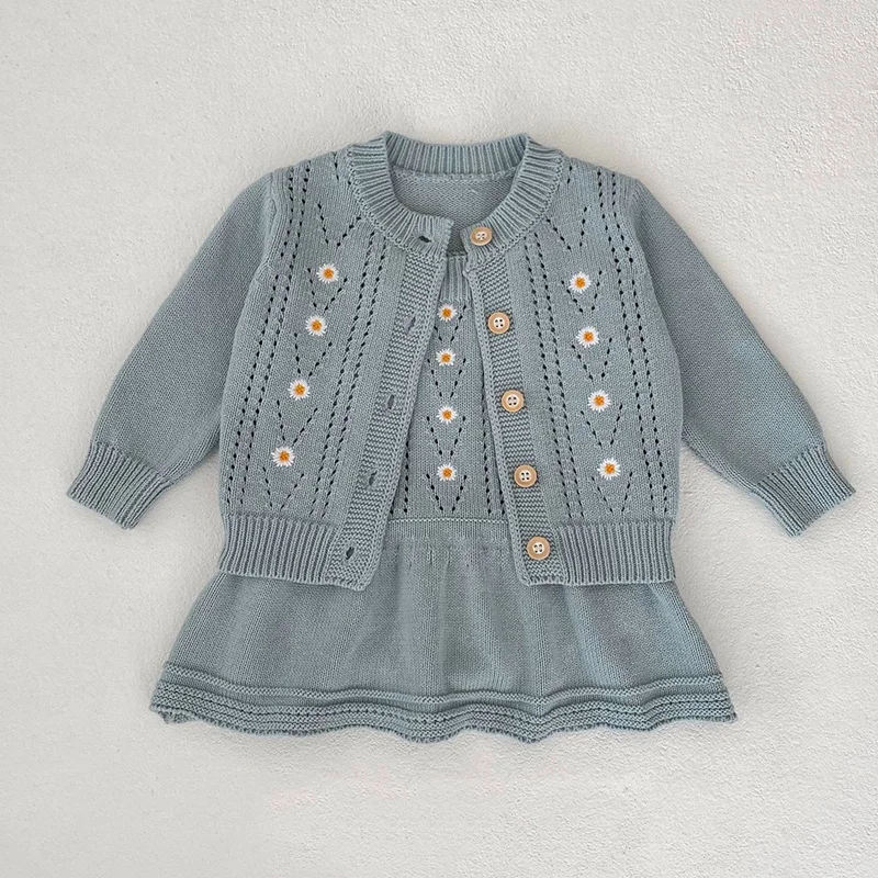 2024 New Spring Infant Baby Girl Knitting Clothes Set Long Sleeved Cardigan Coat+Jumpsuit Toddler Baby Knitted Clothing Suit