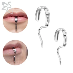 ZS 1 Piece 925 Sterling Silver Labret Lip Stud Ring 16G Unique Design Lips Piercing Personality Body Piercings Gifts 8MM/10MM