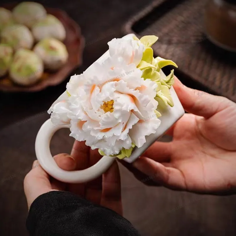 For Handmade Ceramic Flower Cup, Peony Flower, Osmanthus Flower, Twelve Flower Coffee Cup