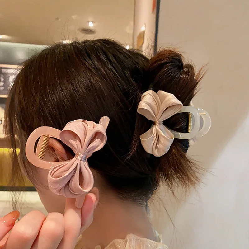 New Fabric Bow Hair Clip for Women Temperament Shark Clip Sweet Hair Accessories Korean Female Hair Claw Clips Girls Headdress