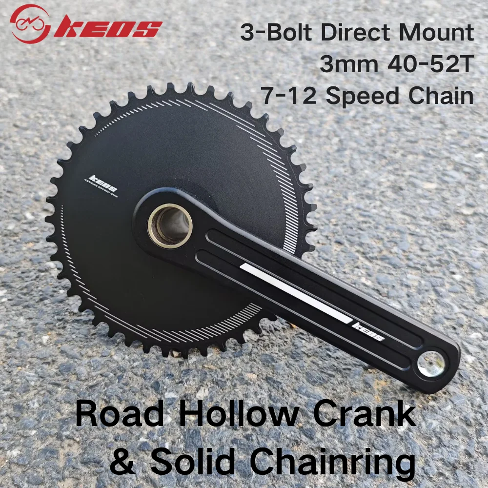 

KEOS road bicycle hollow integrated crank 3 nails straight installation positive and negative teeth closed single disc3MM offset