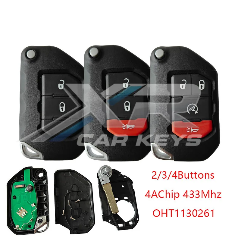 

OHT1130261 68416784AAFlip Folding Remote Key 433MHz 4A PCF7939M Chip For 2018 2019 Jeep Wrangler Gladiator Smart Key