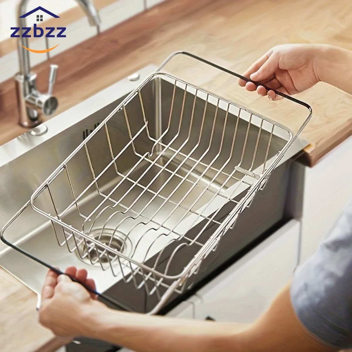 

Регулируемая сушилка для посуды из нержавеющей стали над раковиной, выдвижная сливная корзина с расширяемыми ручками, многофункциональная кухня u