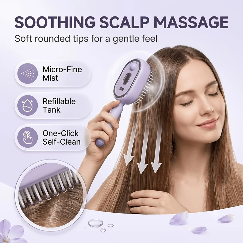 Massage Comb, Electric Soft-Cushioned Round-Tooth Scalp Massage Comb, Self-Cleaning Massage Comb, One-Button Retractable Comb 5