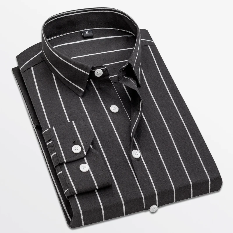Men Striped Shirt Long Sleeve Shirts Men Casual Business Dress Shirts Male All-Match Slim Fit Fashion Korean Non-Iron Shirt