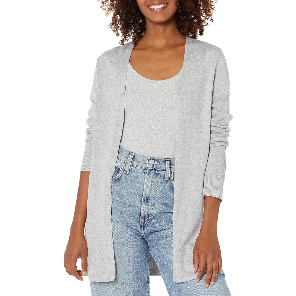

Women's Lightweight Long Sleeve Open Front Cardigan Sweater, Soft Knit Shrug with Pockets for Casual Work Wear