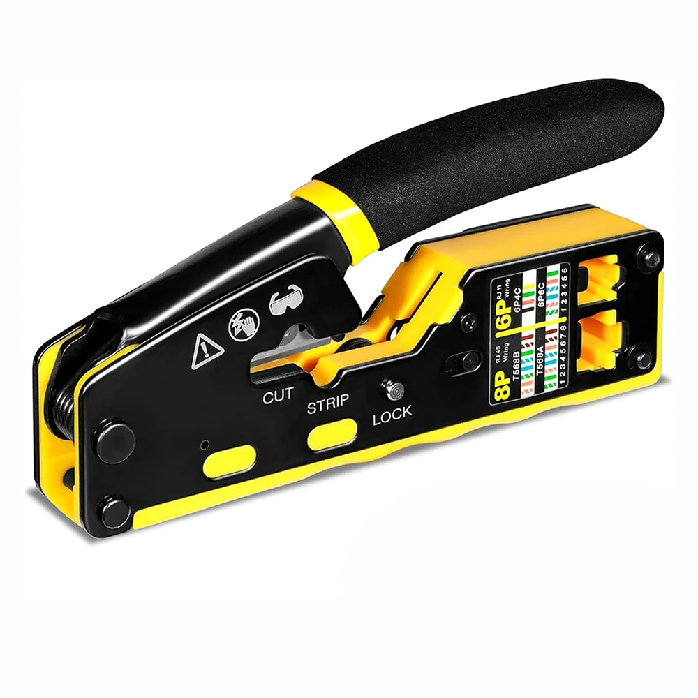 

WOZOBUY RJ45 Crimp Tool Pass Through Ethernet Crimping Tool for Cat6 Cat5 Cat5e RJ45 Connectors with Replacement Blade