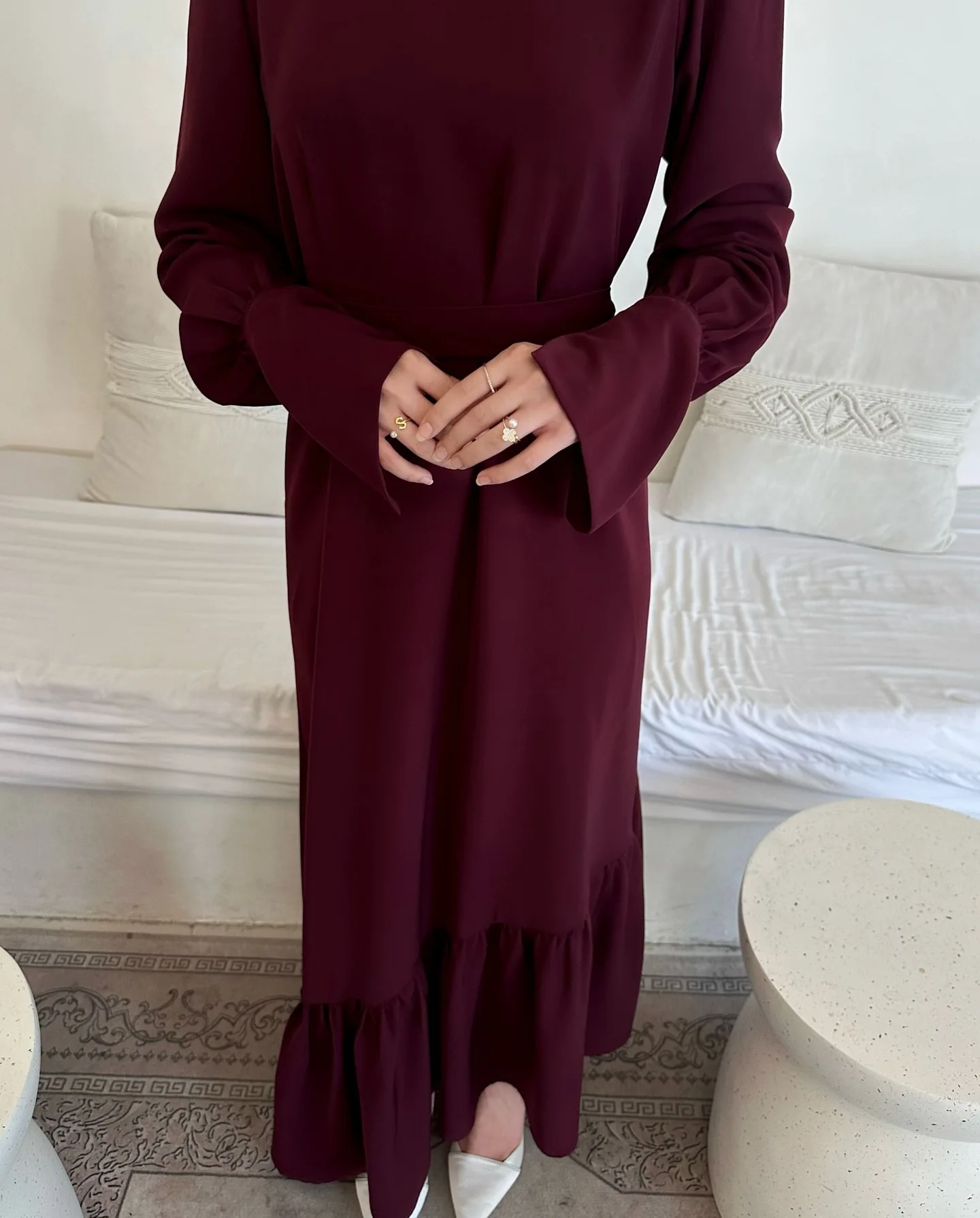 Muslimische Mode Abaya Muslim Solid Langarm Kleid Schnürrock Dubai Kaftan Damen Maxi Damen Robe