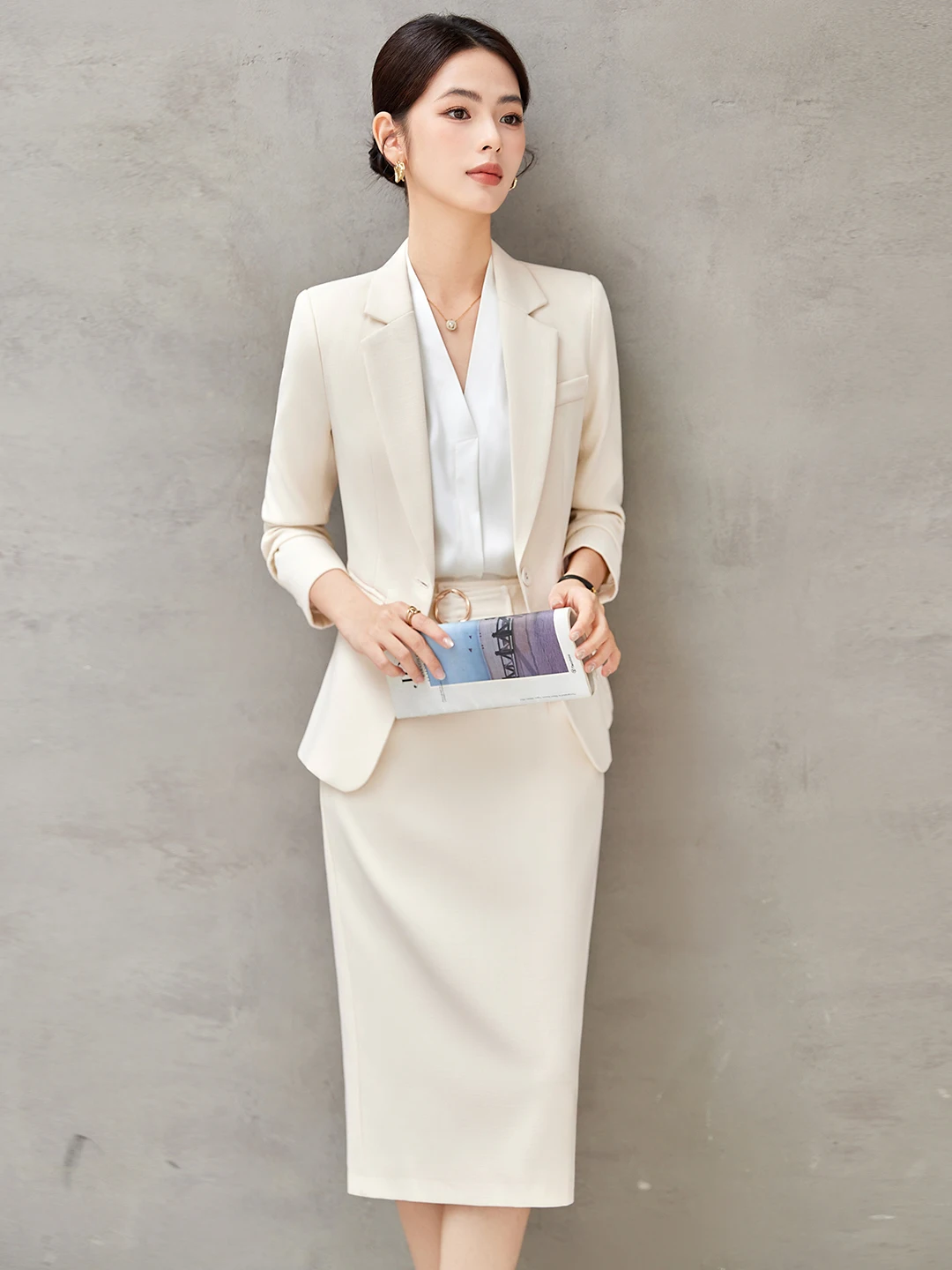 Fashionable Women's Business Suit Set Waist-Cinching OL Workwear Casual Commute Interview Business Style Polyester Fiber