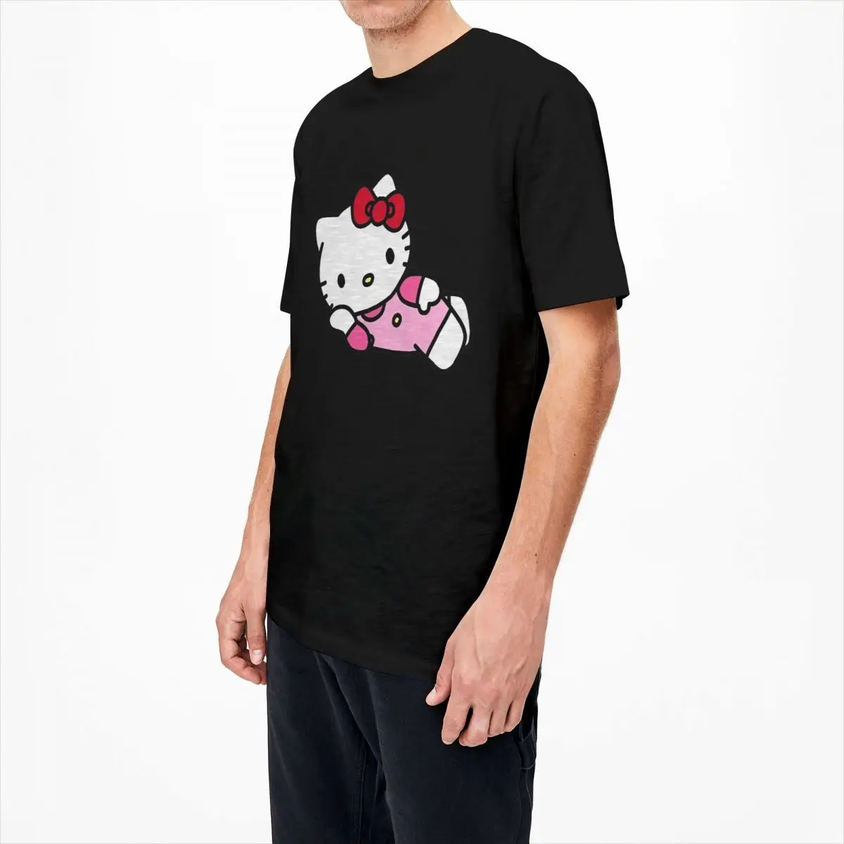 Men Japanese Sanrio Hello Kitty T Shirts Cute Cartoon Cat Cotton Tees Short-Sleeved T Shirt O Neck Casual Tshirt Plus Size 5XL