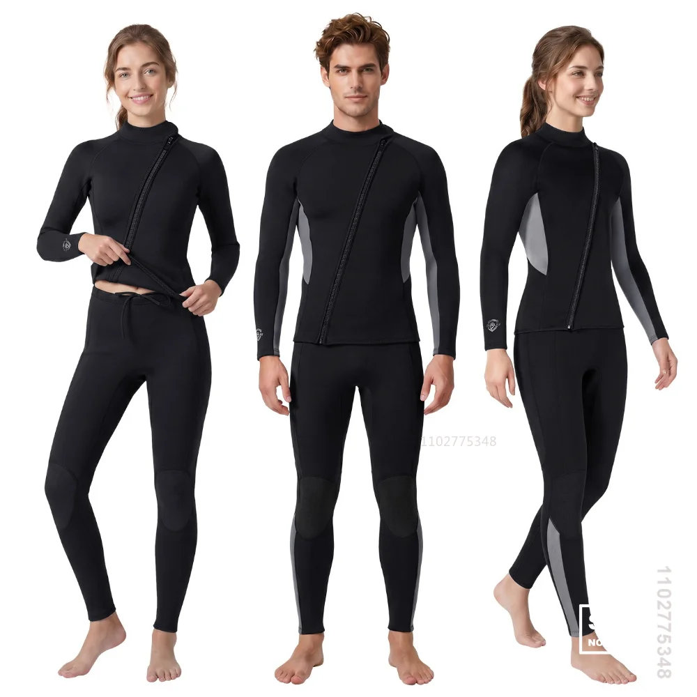 Summer Man 2mm Neoprene Wetsuit Women Breathable Diving Suit Front Zipper Pant Top Wetsuit Snorkel Freediving Paddling Swimsuit