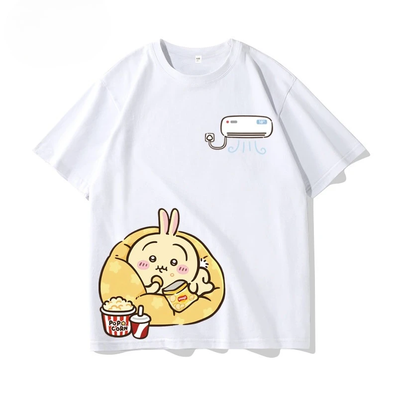 Chiikawa Niedliches Charakter-Fan-Merch T-Shirt Unisex O-Ausschnitt Locker Sitzend Lässig Sommer Kurzarm Jugend Harajuku Streetwear Alltags-Oberteil – Detail 5
