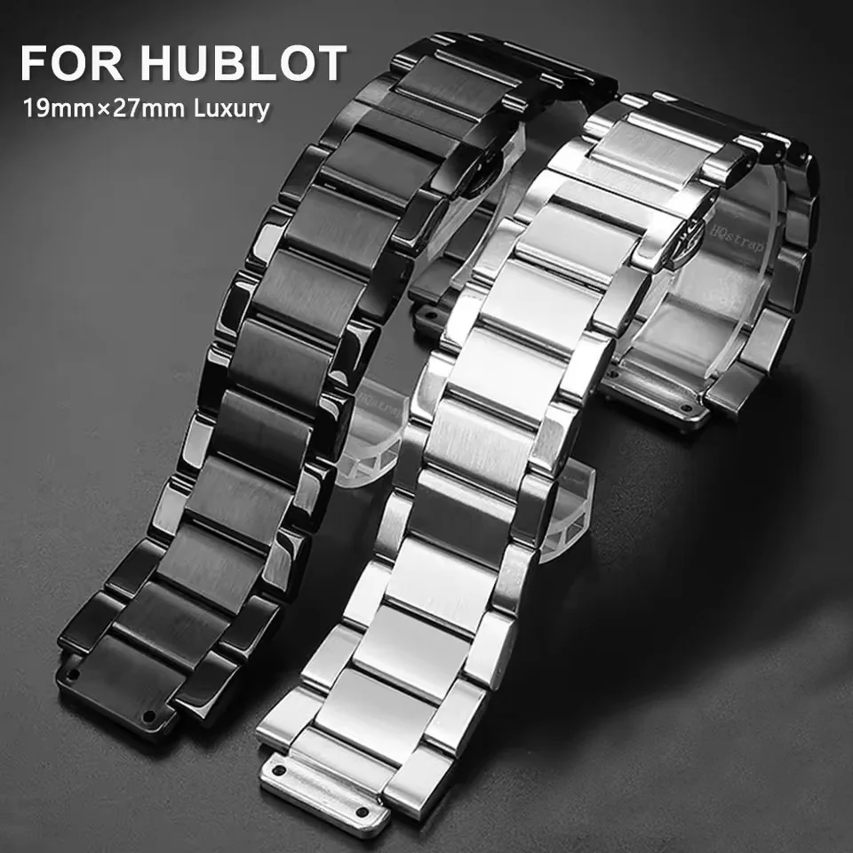 19mm-27mm solide Bracelet de montre en acier inoxydable pour Hublot Bracelet de montre pliant papillon boucle en métal luxe Bracelet de montre hommes Bracelet