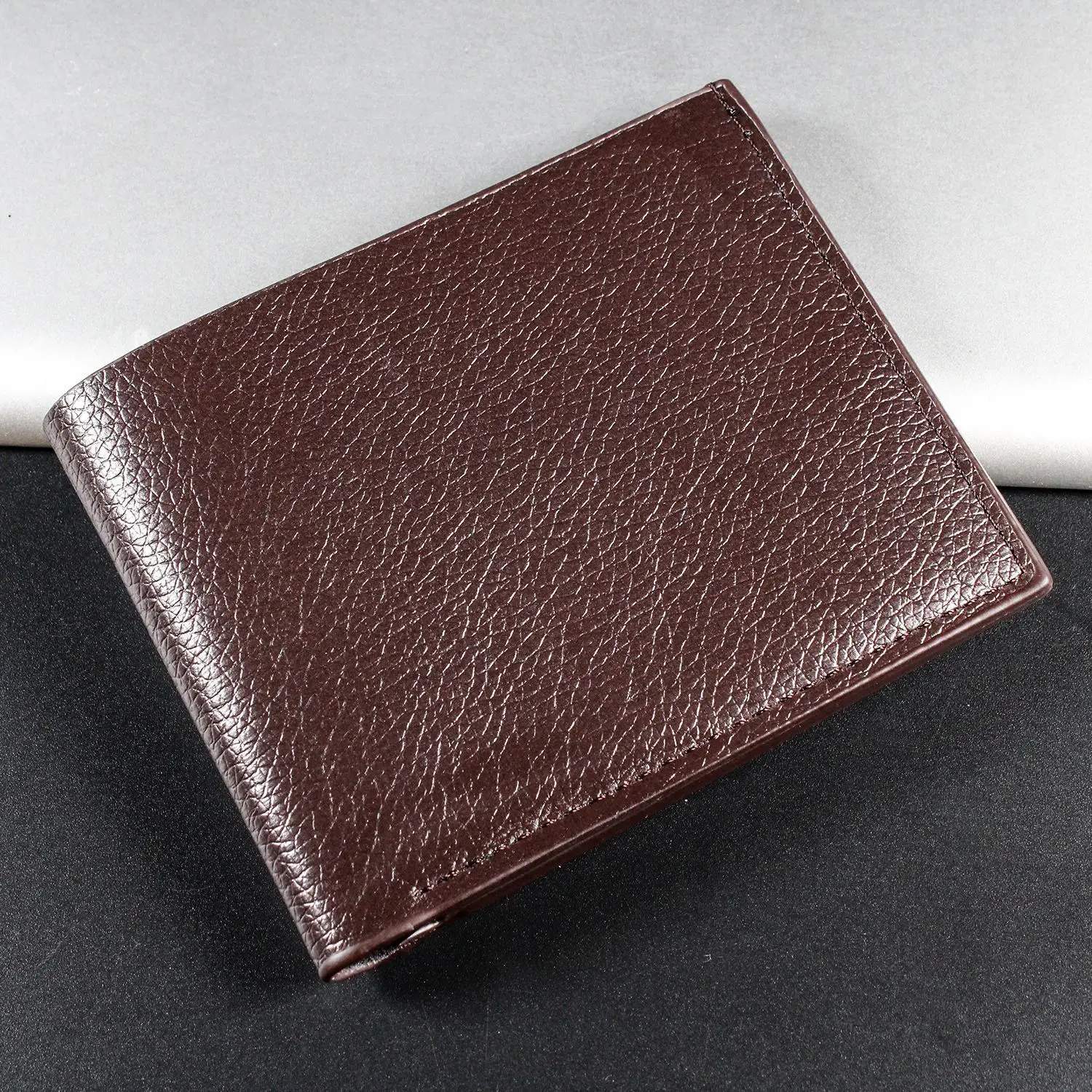 Fashion Men's Solid Color Horizontal Short Style Leather Wallet with Multiple Card Slots and A Clear ID Window for Students image 3