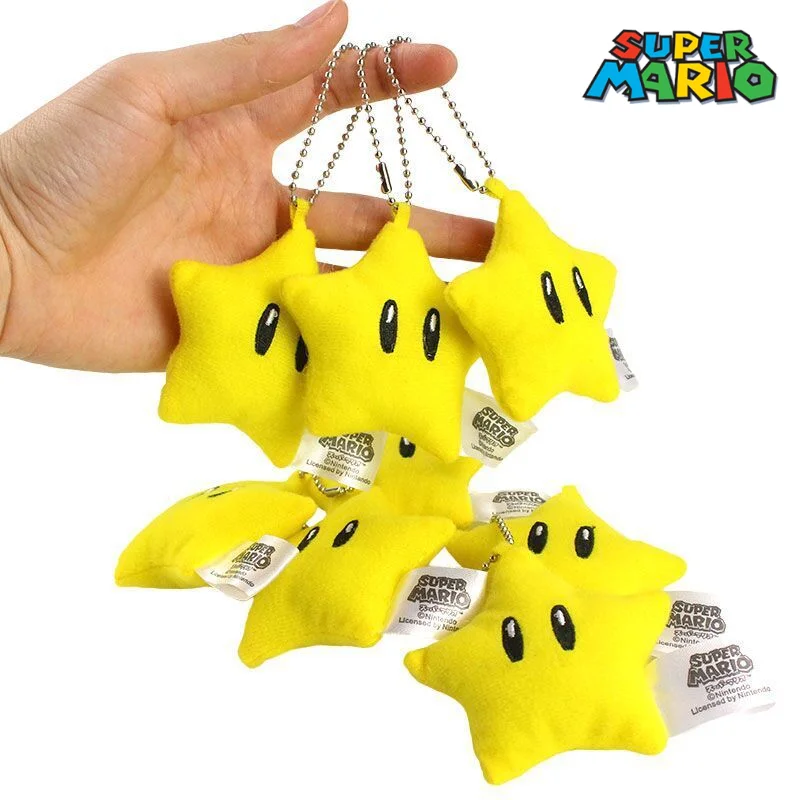 8cm Super Marios Bros Star Cute Plush Keychain Girl Cartoon Car Keyring Kawaii Women Bag Accessories Creative Keychain Kids Gift