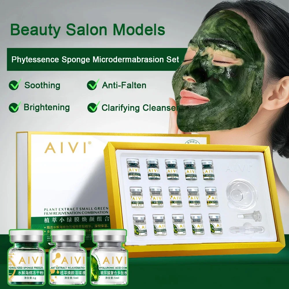 Polvo liofilizado con péptido de sílice de algas, mascarilla facial verde, microcristalina, reducción de poros, limpieza e hidratación del cuidado de la piel