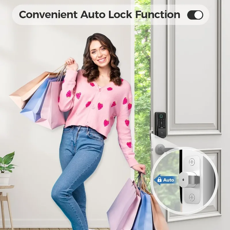 قفل باب ذكي DEVO Wi-Fi G6، قفل باب دخول بدون مفتاح ببصمة الإصبع 6 في 1، جهاز تحكم عن بعد للتطبيق، قفل تلقائي، مقاوم للماء IP54