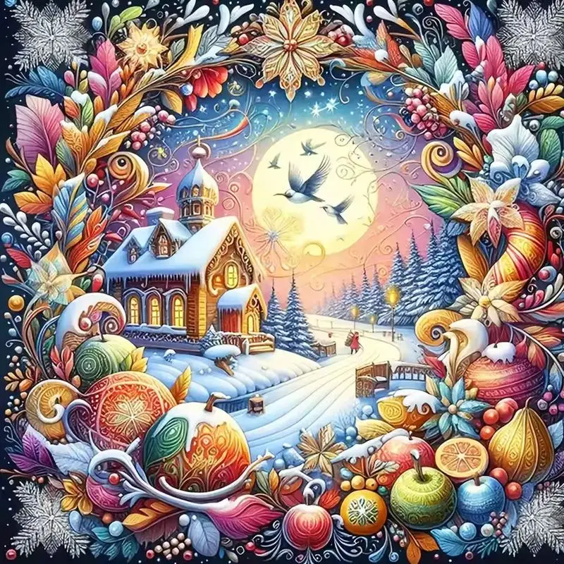 

CHENISTORY Full Square Diamond Painting Christmas House 5D DIY Diamond Embroidery Cross Stitch Mosaic Home Decor Gift