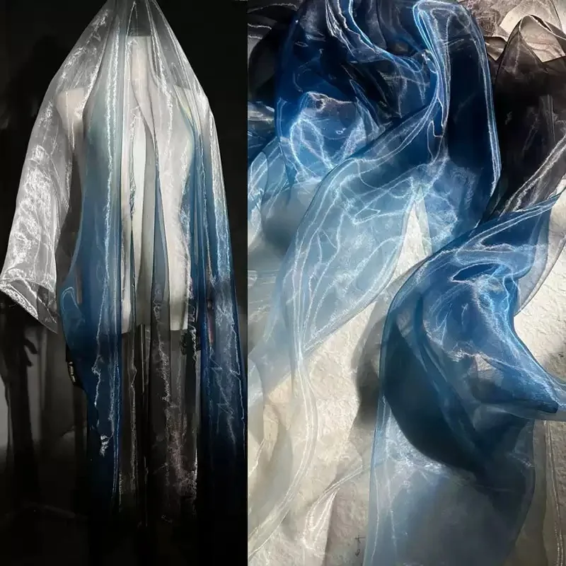 flowy-black‑blue‑white-gradient-liquid‑luster-organza-gauze-fabric-for-hanfu-designer-handcraft