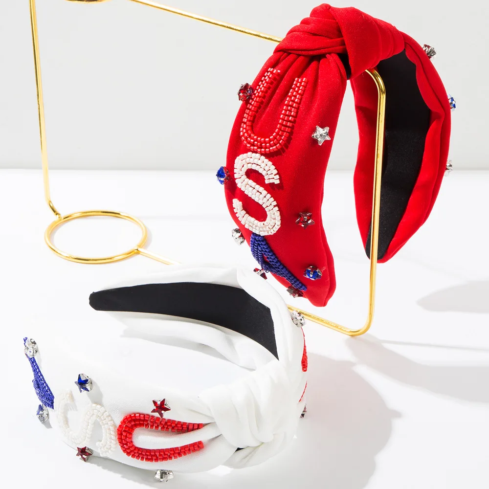 

Повязка на голову Heming с вышитыми вручную буквами, флагом США, аксессуар для волос ко Дню независимости.