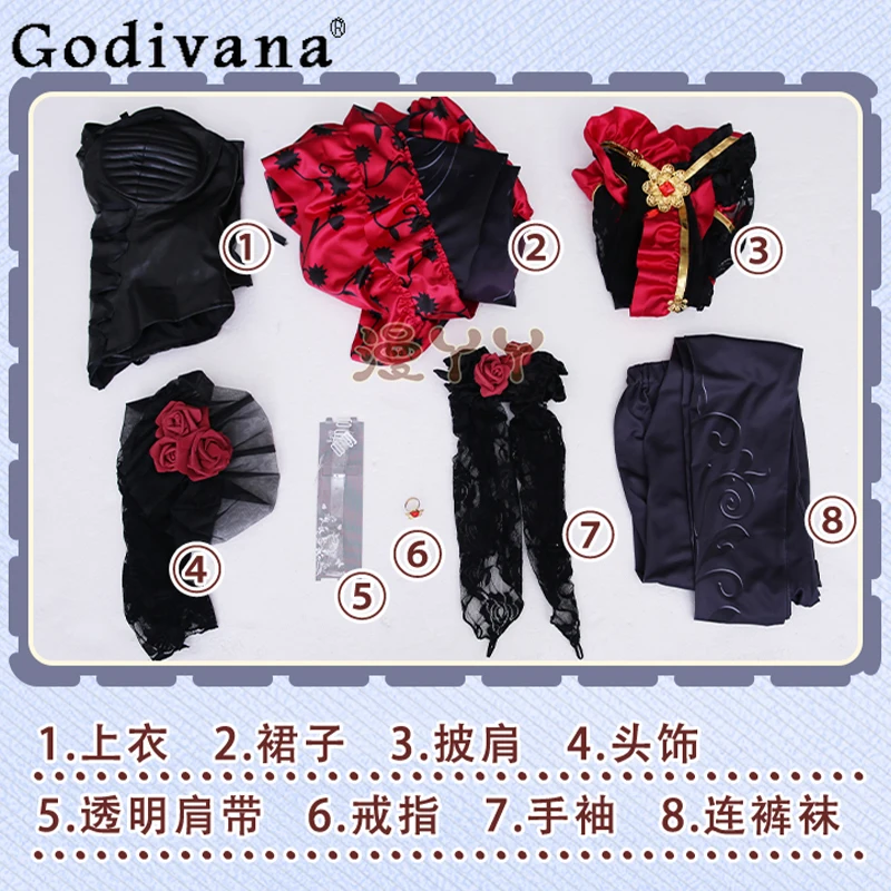 Juego Identity V, conjunto de vestido de Cosplay para mujer, disfraz de médico de Halloween, nuevo vestido femenino, traje de fiesta elegante negro y rojo