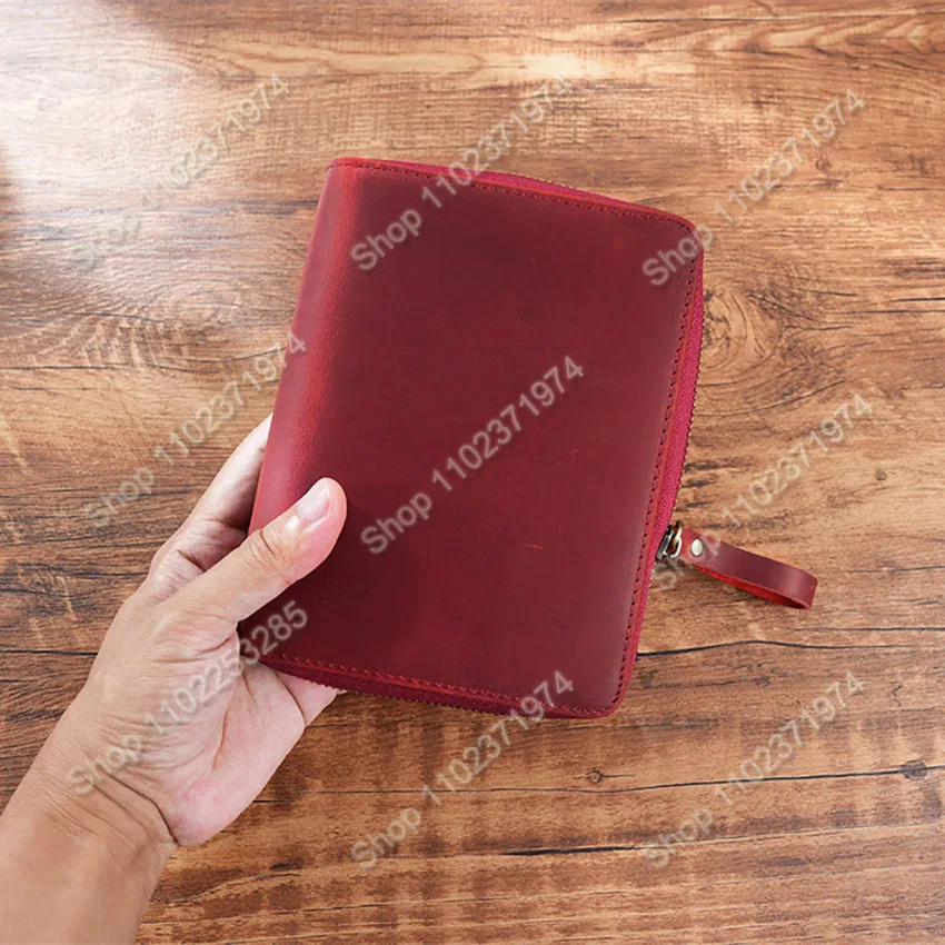 1 قطعة A6 دفتر غطاء الكتاب الطبقة العليا جلد البقر حقيبة سستة حقيبة صفحة ثابتة اليد كتيب غطاء مكافحة خسر الرجال النساء محفظة نسائية للعملات المعدنية