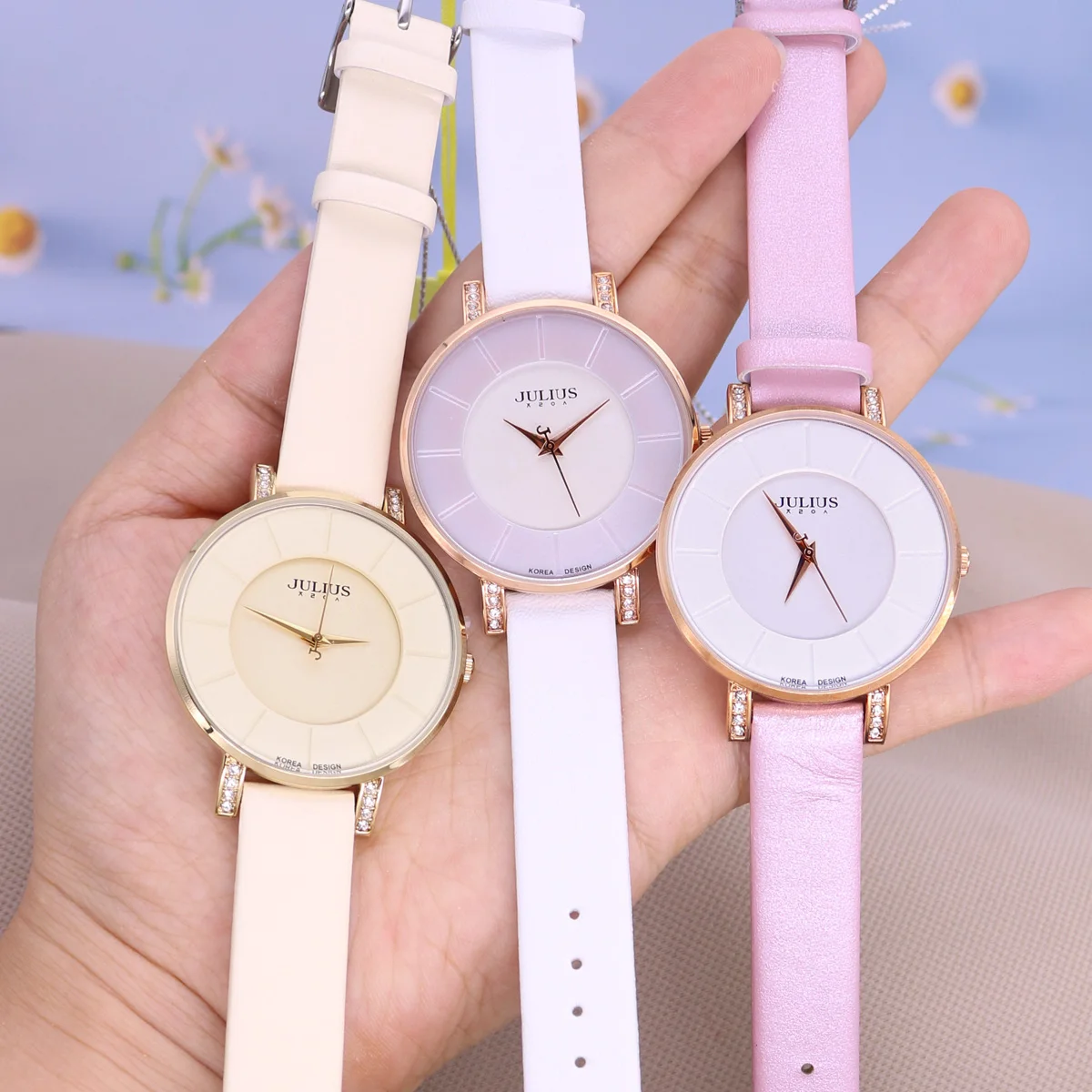 بيع يوليوس سيدة ساعة معصم نسائية أنيقة حجر الراين القلب ساعات الموضة فستان سوار جلد فتاة هدية لا صندوق #2