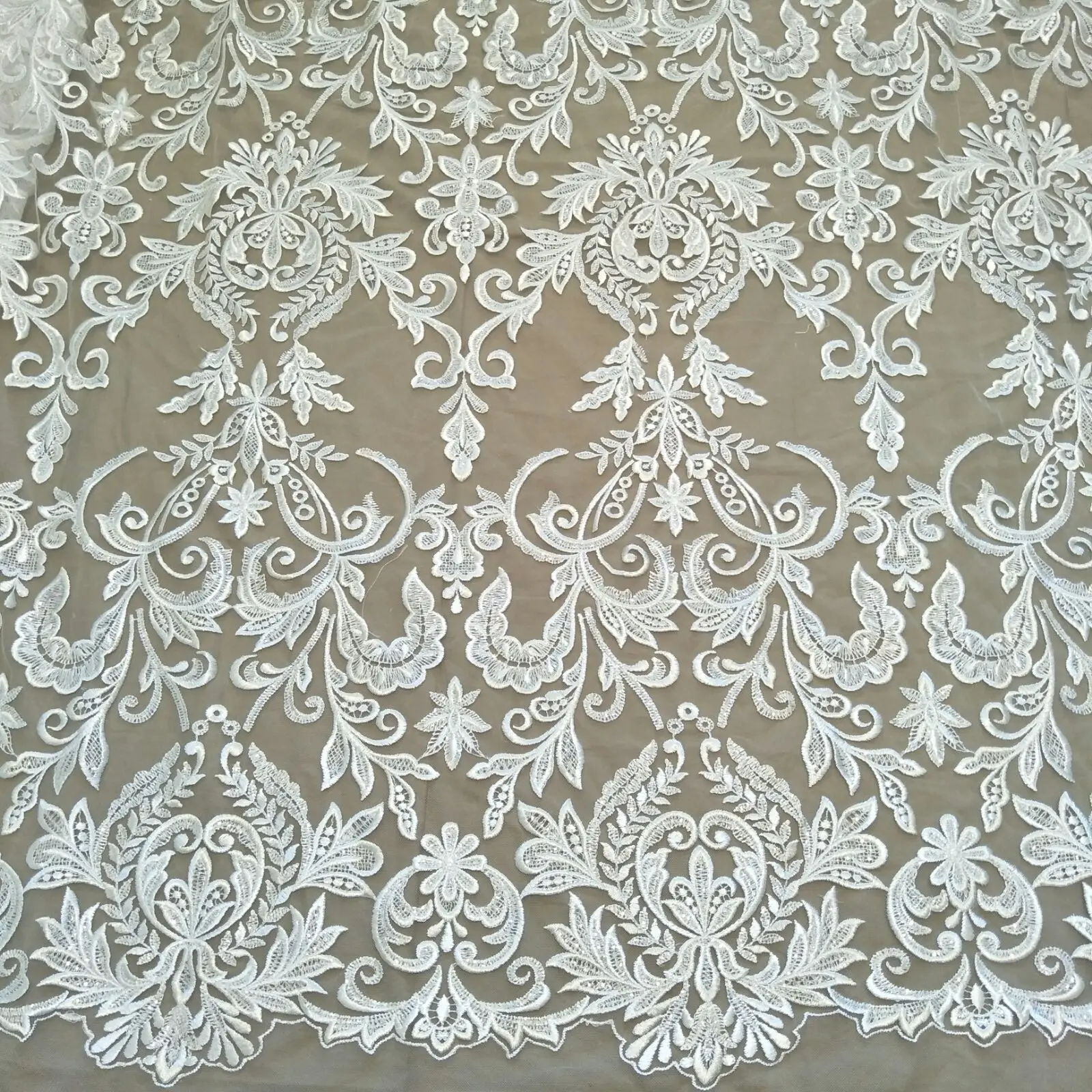 ivory french lace fabric 130cm width dress lace fabric bridal lace fabric sequins lace fabric sell by yard