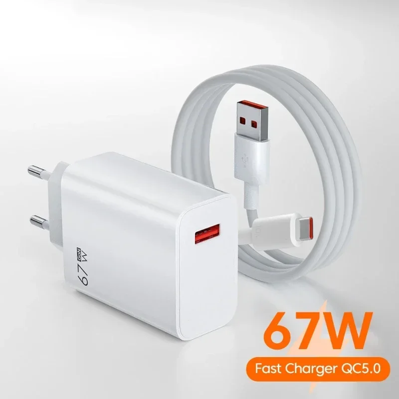 67W Fast Charging Charger USB Adapter Standard Charge Head Type-C Mobile Phone Type C Cable for Xiaomi EU/US/UK Power Adapter