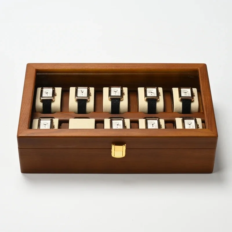 Clear Glass Lid Wooden Jewelry Storage Box, Velvet Lining Ring & Necklace Holder, Desktop Jewellery Display Organizer