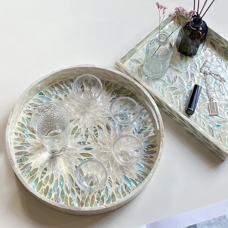 AhunderJiaz - Nordic Style Light Luxury Square Storage Tray Natural Shell Perfume Diffuser Tray Desktop Storage Home Decoration