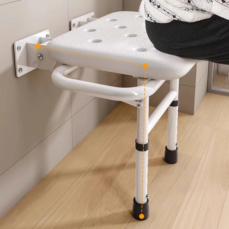Kursi Kamar Mandi Terpasang Di Dinding Pancuran Kaki Lipat Bangku Nordik Hemat Tempat Tua untuk Penyandang Cacat Furnitur Trendi Tabouret Tua